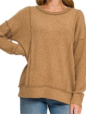 Zenana Outfitters Camel Crewneck Sweater